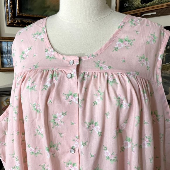 Anthony Richards Pink Floral Cotton Blend Sleeveless Snap Front Dress + Pockets - Picture 2 of 6